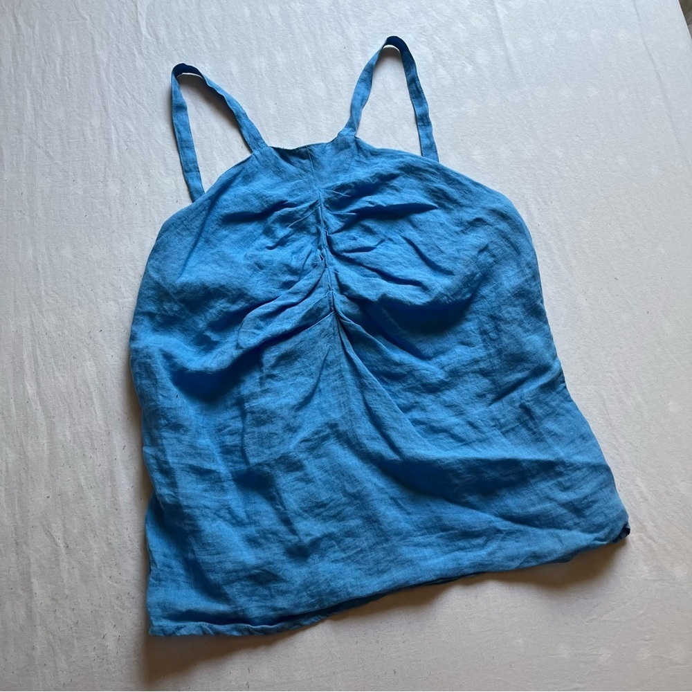 Stefano Mortaro blue linen sleeveless tank top